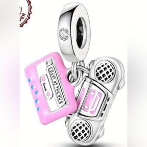 Pink & Silver Cassette Tape & Radio Dangle Charm